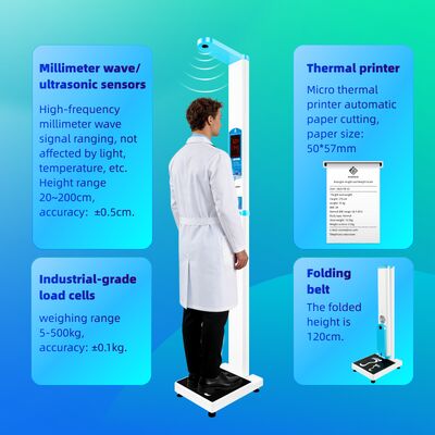 Gesundheit, Körpergröße, Gewichtsmessung, BMI, elektronische Waage mit Drucker
